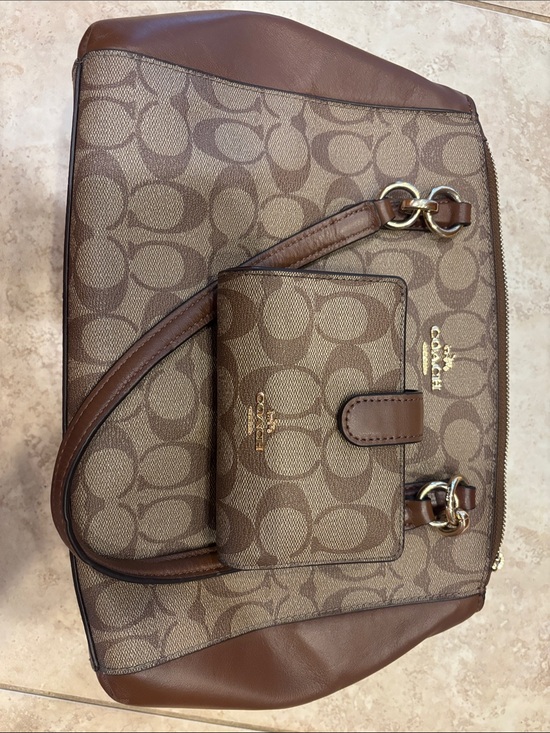 Coach Handbags - Coach Tan and Brown Signature Canvas Shoulder Bag with Matching Wallet